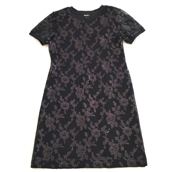 DKNY Womens Black Sequins Mesh Rib Collar & Sleeve Party Cocktail Dress/Size 2 - Picture 4 of 10